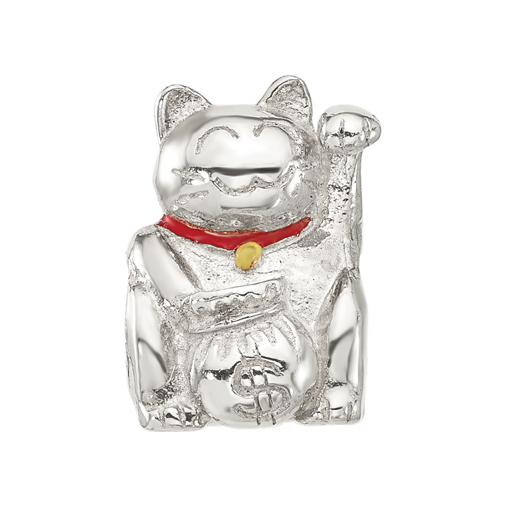 Sterling Silver Reflections Red Enameled Lucky Cat Bead