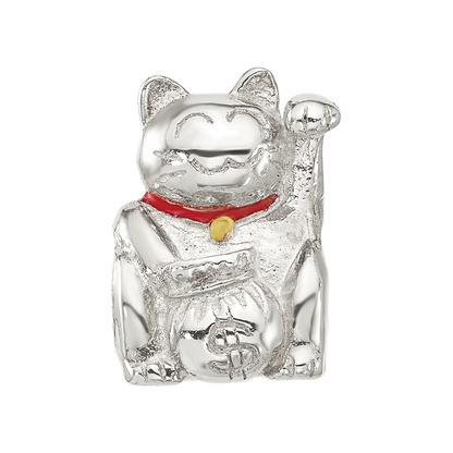 Sterling Silver Reflections Red Enameled Lucky Cat Bead