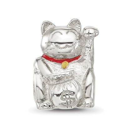 Sterling Silver Reflections Red Enameled Lucky Cat Bead