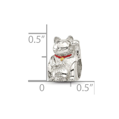 Sterling Silver Reflections Red Enameled Lucky Cat Bead