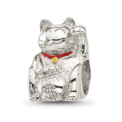 Sterling Silver Reflections Red Enameled Lucky Cat Bead