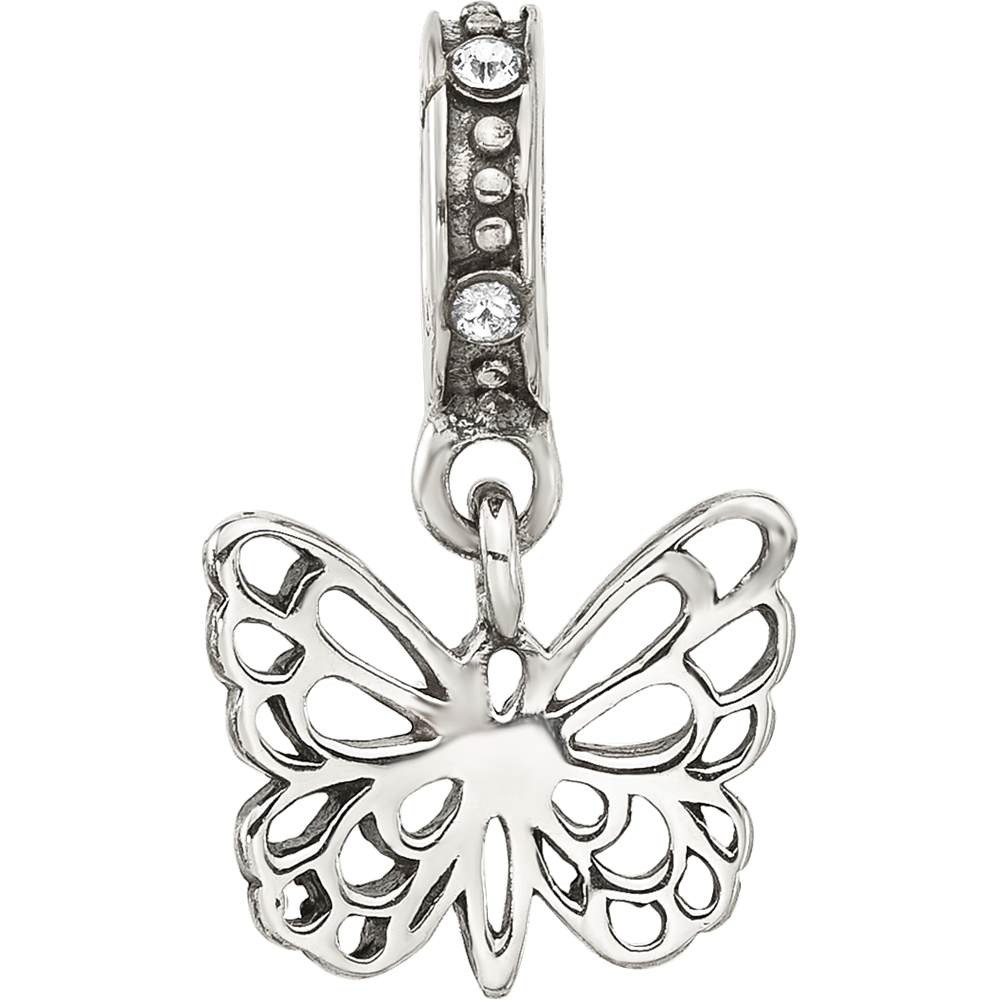 Sterling Silver Reflections Crystal Butterfly Dangle Bead