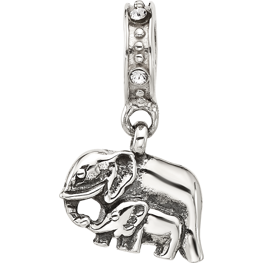 Sterling Silver Reflections Mommy and Baby Elephant Crystal Dangle Bead