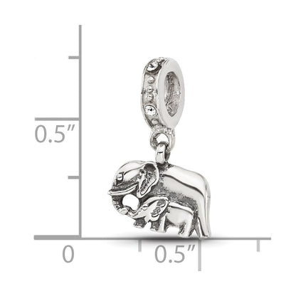 Sterling Silver Reflections Mommy and Baby Elephant Crystal Dangle Bead