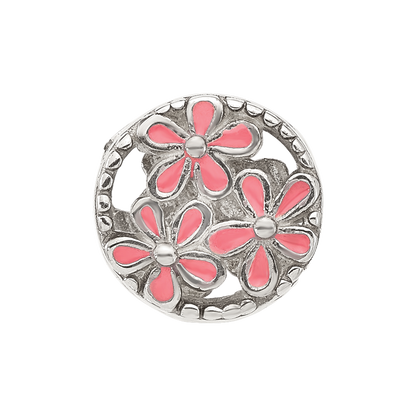 Sterling Silver Reflections Pink Enameled Floral Circle Bead