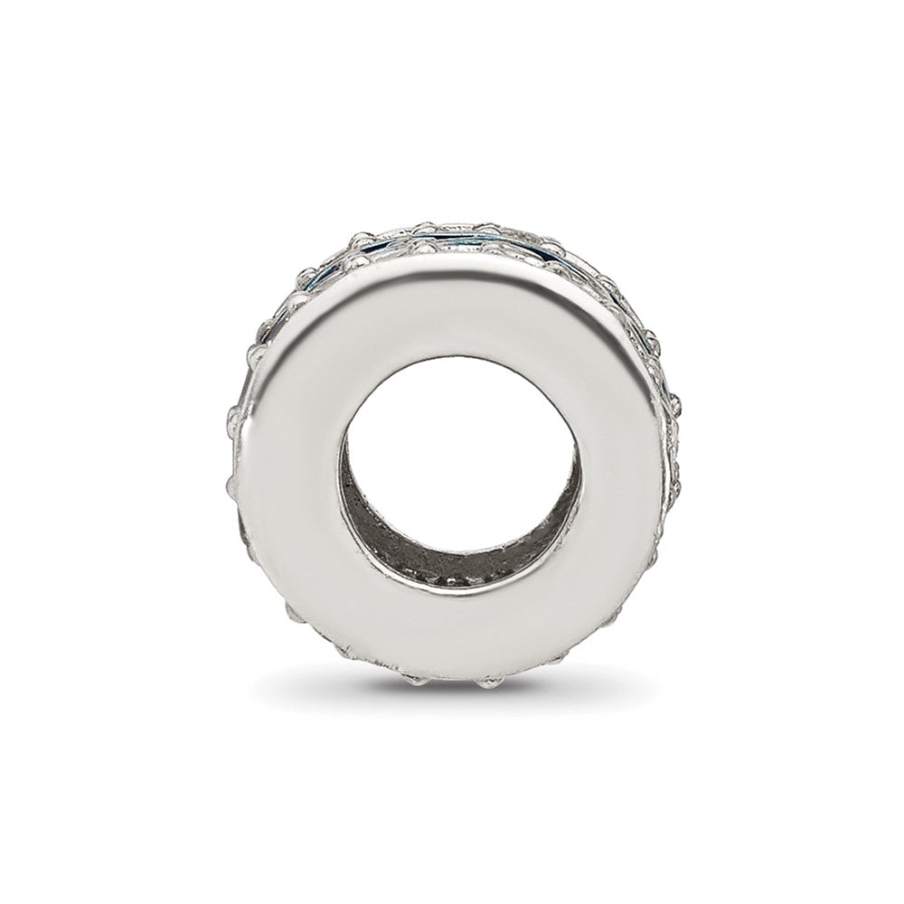 Sterling Silver Reflections Polished CZ Blue Enameled Scroll Bead