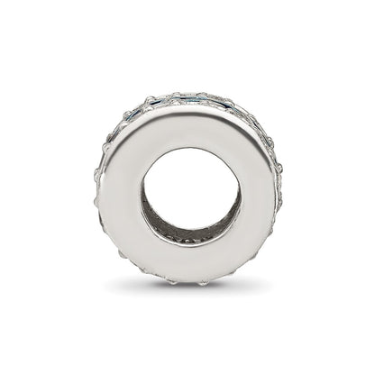 Sterling Silver Reflections Polished CZ Blue Enameled Scroll Bead
