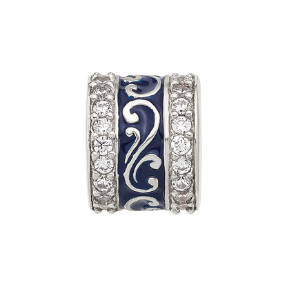 Sterling Silver Reflections Polished CZ Blue Enameled Scroll Bead