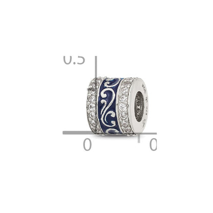 Sterling Silver Reflections Polished CZ Blue Enameled Scroll Bead