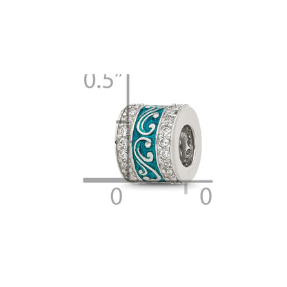 Sterling Silver Reflections Polished CZ Teal Enameled Scroll Bead