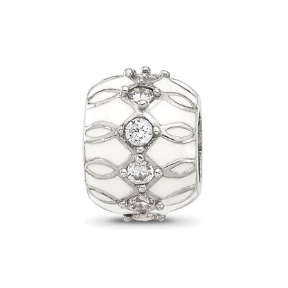 Sterling Silver Reflections White Enamel and CZ Fancy Bead