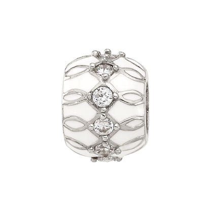 Sterling Silver Reflections White Enamel and CZ Fancy Bead