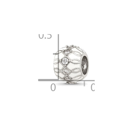 Sterling Silver Reflections White Enamel and CZ Fancy Bead
