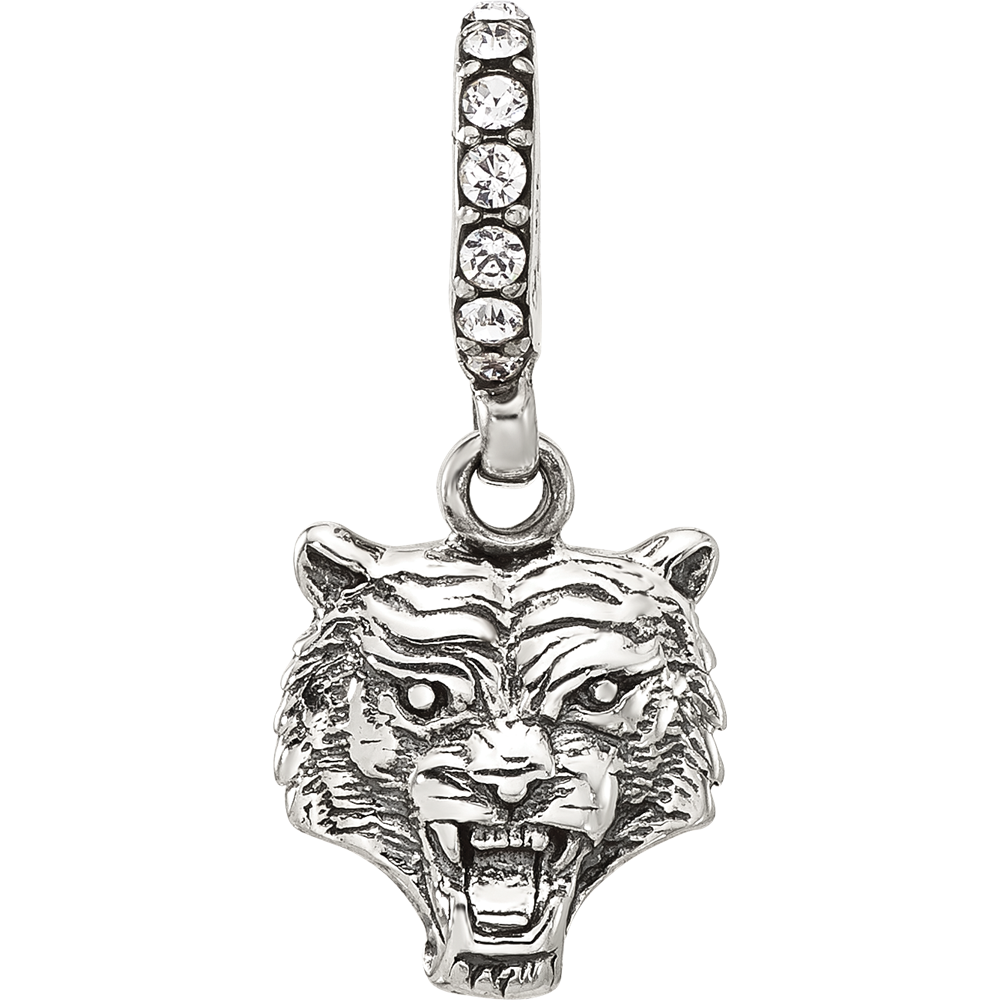 Sterling Silver Reflections Crystal Tiger Head Dangle Bead