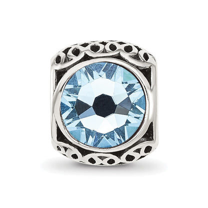 Sterling Silver Reflections Antiqued Light Blue Crystal Bead