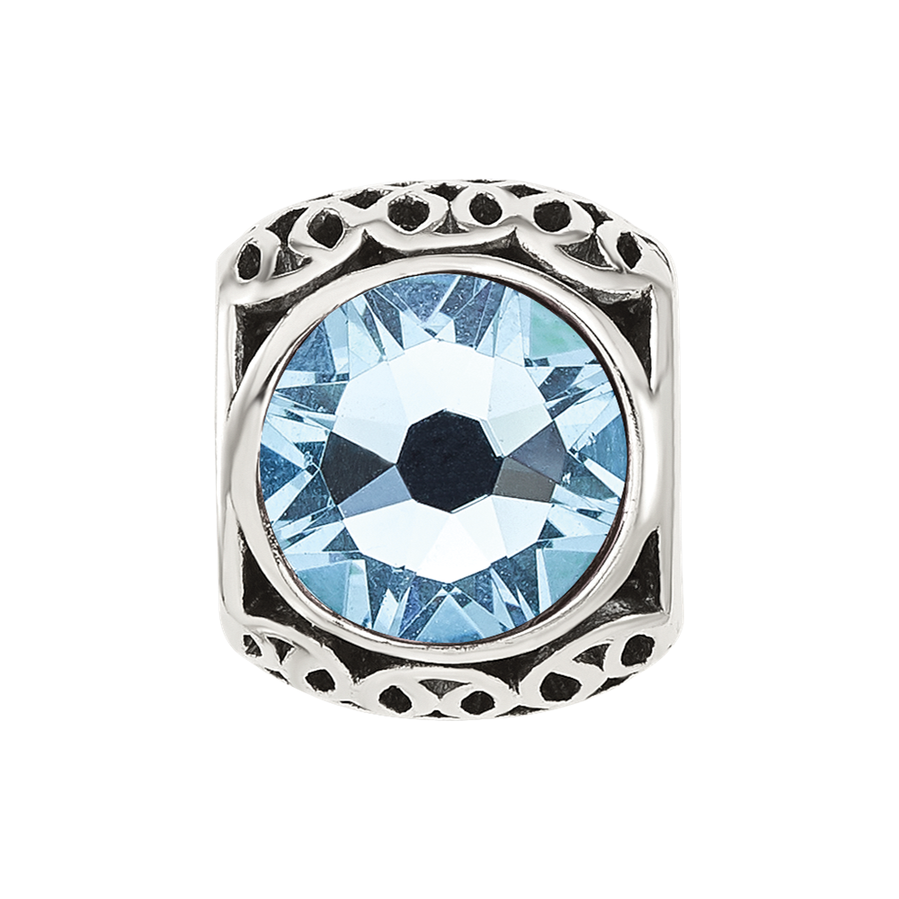 Sterling Silver Reflections Antiqued Light Blue Crystal Bead