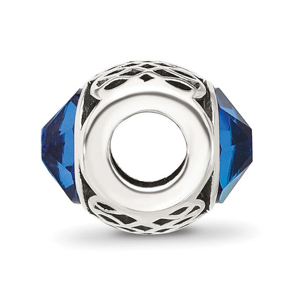 Sterling Silver Reflections Antiqued Blue Crystal Bead