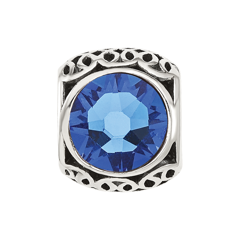 Sterling Silver Reflections Antiqued Blue Crystal Bead