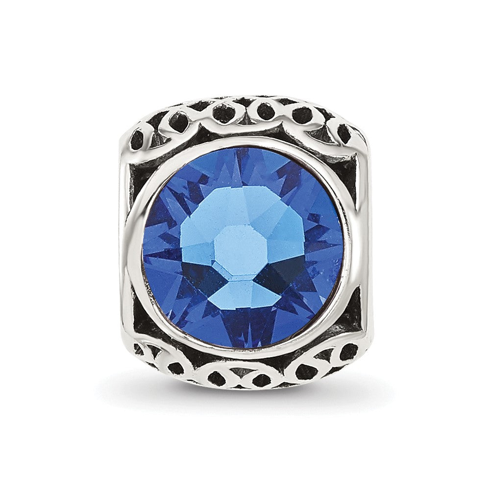 Sterling Silver Reflections Antiqued Blue Crystal Bead