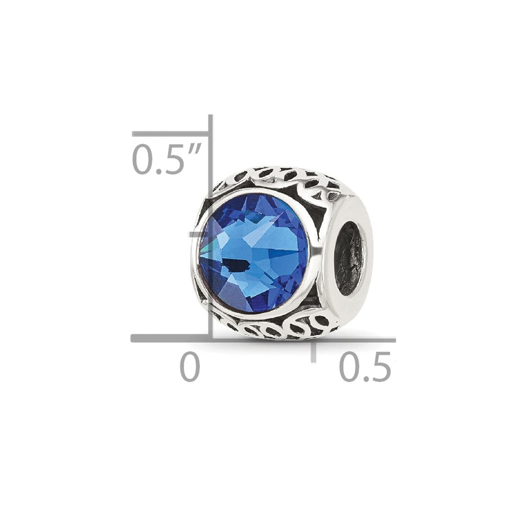 Sterling Silver Reflections Antiqued Blue Crystal Bead
