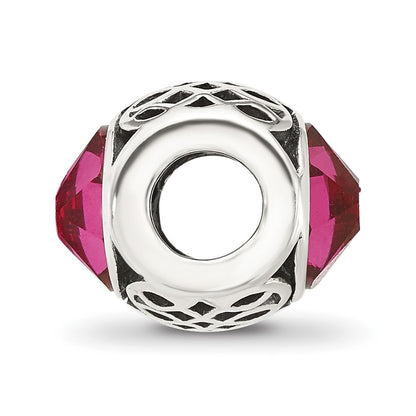 Sterling Silver Reflections Antiqued Dark Pink Crystal Bead
