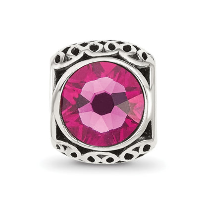 Sterling Silver Reflections Antiqued Dark Pink Crystal Bead
