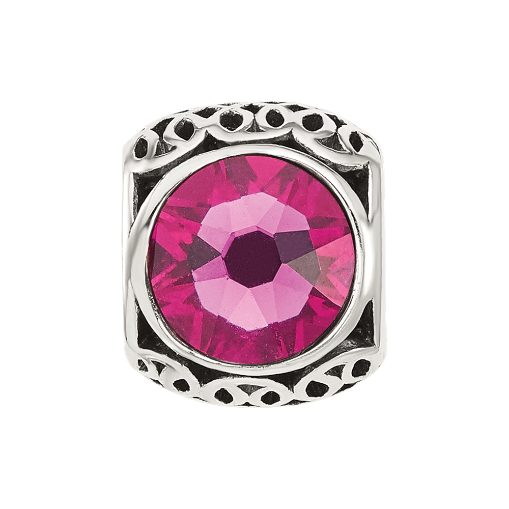 Sterling Silver Reflections Antiqued Dark Pink Crystal Bead