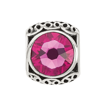 Sterling Silver Reflections Antiqued Dark Pink Crystal Bead