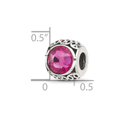 Sterling Silver Reflections Antiqued Dark Pink Crystal Bead