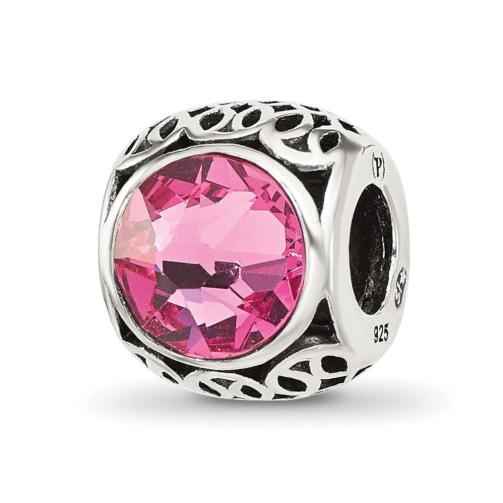 Sterling Silver Reflections Antiqued Pink Crystal Bead