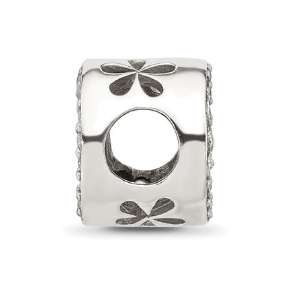Sterling Silver Reflections Polish CZ and White Enamel Flower Circle Bead