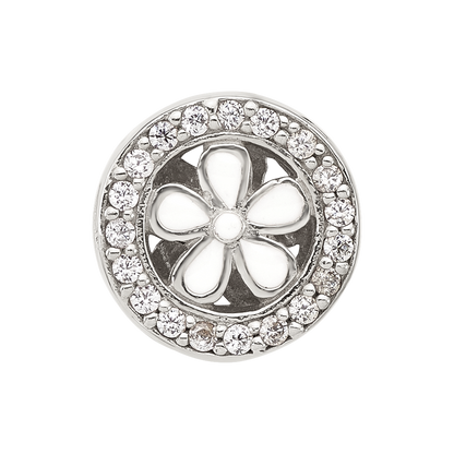 Sterling Silver Reflections Polish CZ and White Enamel Flower Circle Bead
