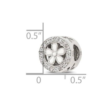 Sterling Silver Reflections Polish CZ and White Enamel Flower Circle Bead