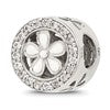 Sterling Silver Reflections Polish CZ and White Enamel Flower Circle Bead