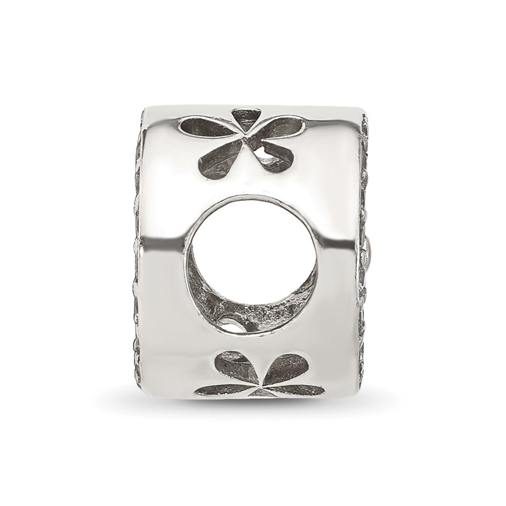 Sterling Silver Reflections Polish CZ and Pink Enamel Flower Circle Bead