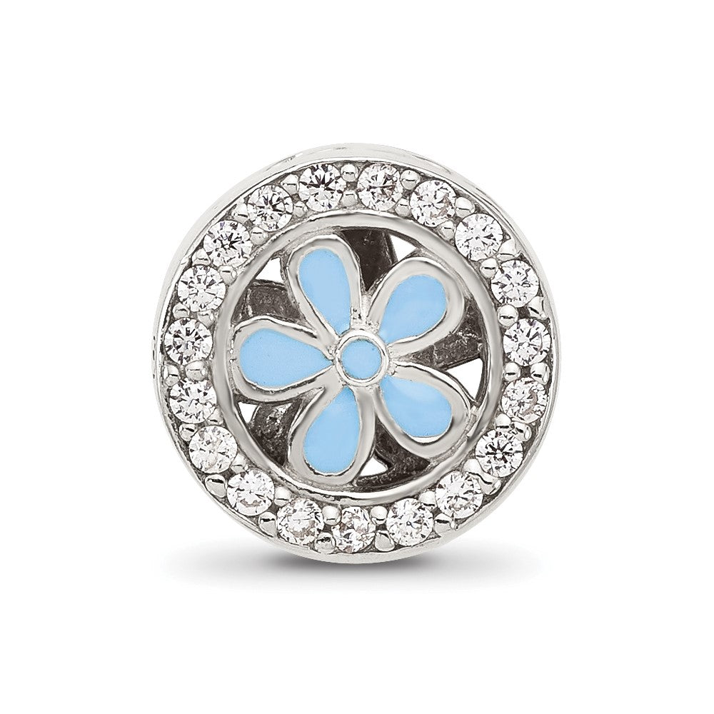 Sterling Silver Reflections CZ and Light Blue Enamel Flower Circle Bead