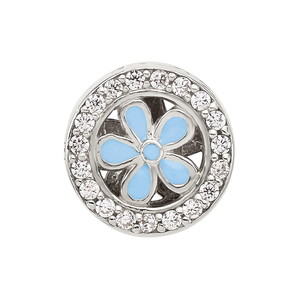 Sterling Silver Reflections CZ and Light Blue Enamel Flower Circle Bead