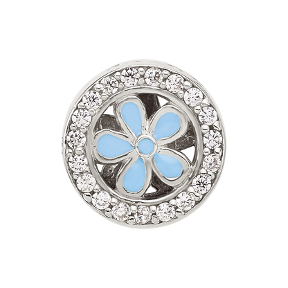Sterling Silver Reflections CZ and Light Blue Enamel Flower Circle Bead