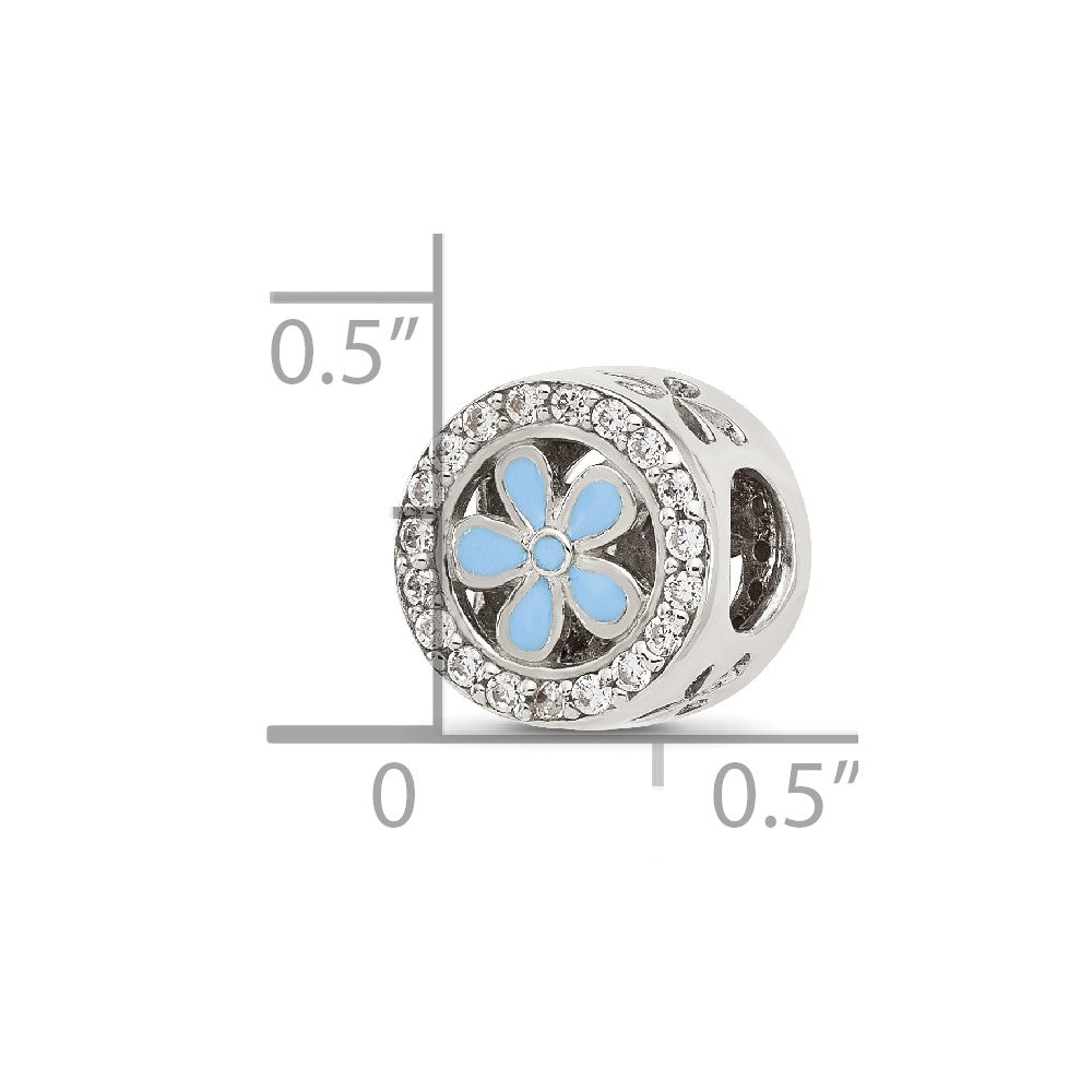 Sterling Silver Reflections CZ and Light Blue Enamel Flower Circle Bead