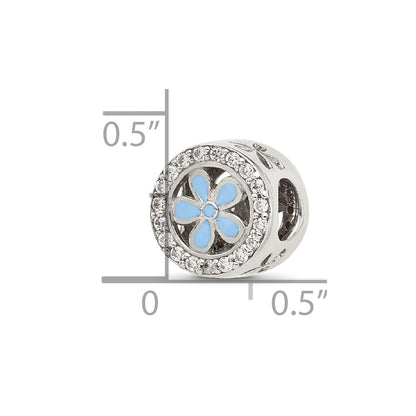 Sterling Silver Reflections CZ and Light Blue Enamel Flower Circle Bead