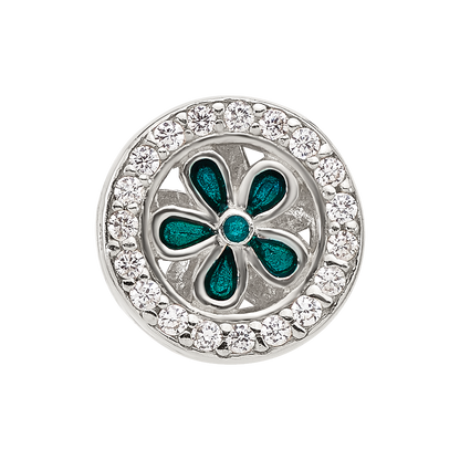 Sterling Silver Reflections Polished CZ and Teal Enamel Flower Circle Bead