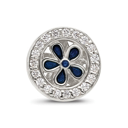 Sterling Silver Reflections Polished CZ and Blue Enamel Flower Circle Bead