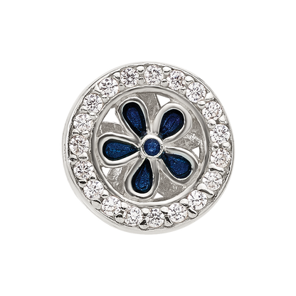 Sterling Silver Reflections Polished CZ and Blue Enamel Flower Circle Bead