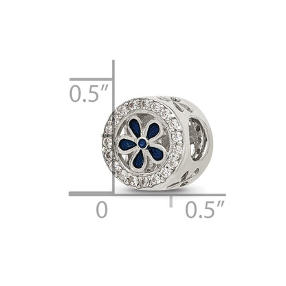 Sterling Silver Reflections Polished CZ and Blue Enamel Flower Circle Bead