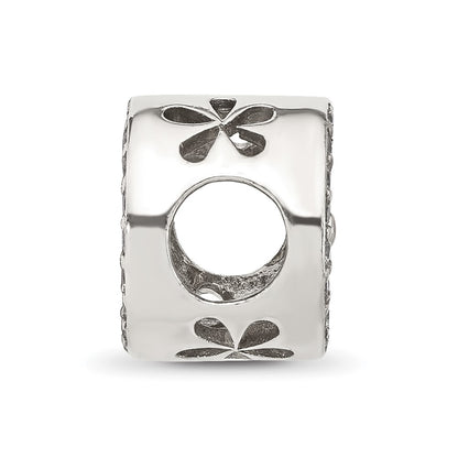 Sterling Silver Reflections Polish CZ and Green Enamel Flower Circle Bead