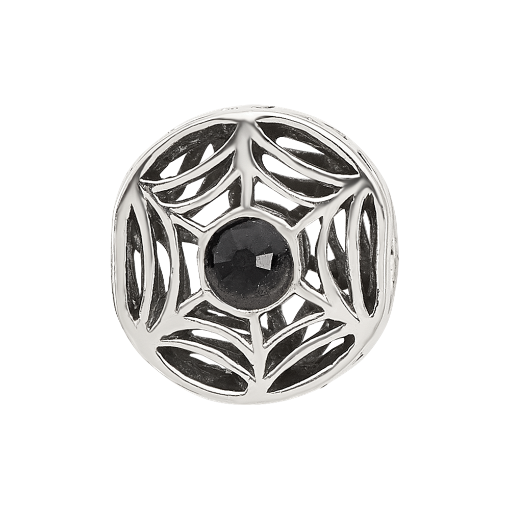 Sterling Silver Reflections Black Crystal Spider Web Bead