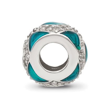 Sterling Silver Reflections CZ Teal Enameled Fancy Bead