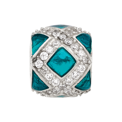 Sterling Silver Reflections CZ Teal Enameled Fancy Bead