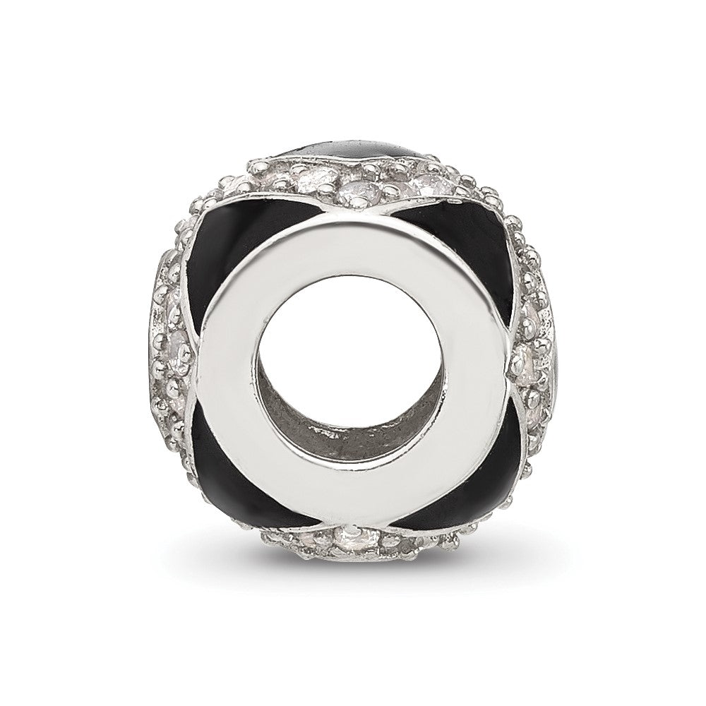 Sterling Silver Reflections CZ Black Enameled Fancy Bead