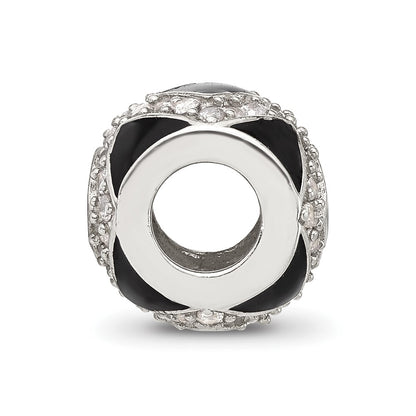 Sterling Silver Reflections CZ Black Enameled Fancy Bead
